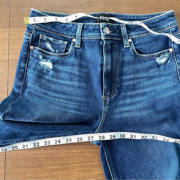 Paige | Women’s Hoxton Slim Raw-Hem Jeans Slopes Destructed Dark Wash Raw Hem 28 - Picture 9 of 10